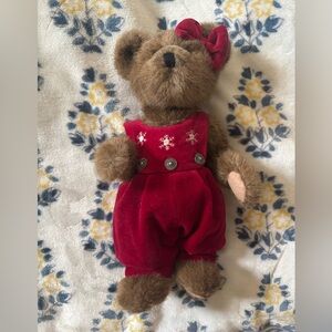 Brown Plush Bear in Red Velvet Romper